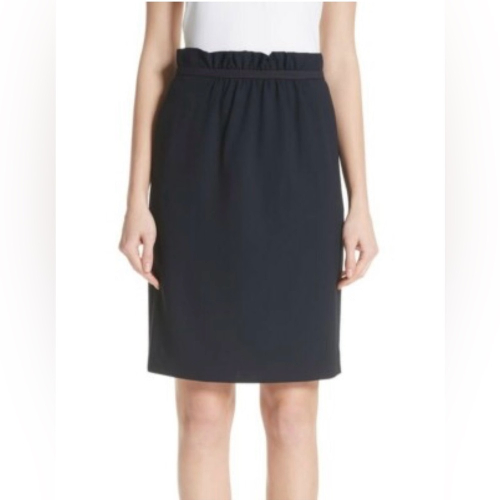 NWT Emporio Armani Virgin Wool Midi Skirt, Size 48, US 12, Color Navy Blue